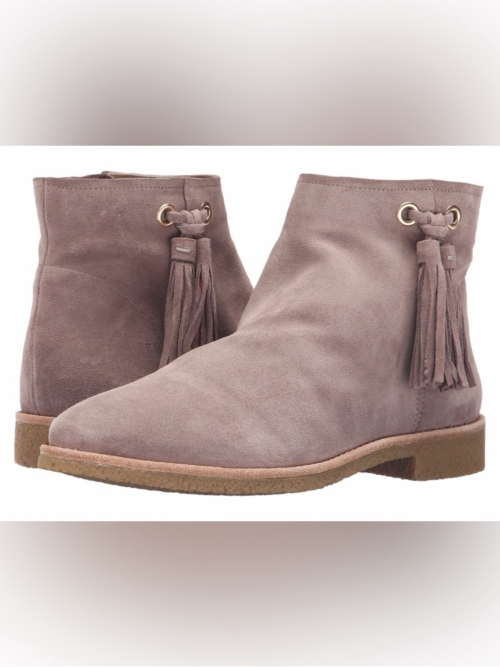 Kate Spade Bellamy Suede Ankle Boot Tassel Side Flat 7 Fall Casual Neutral Read